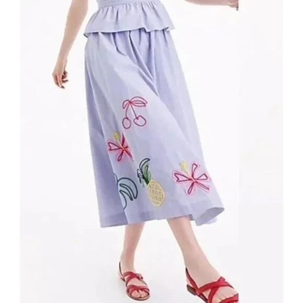 J Crew Embroidered Tropical Midi Skirt European Summer Sz 2 Flowy 100% Cotton - Picture 2 of 11